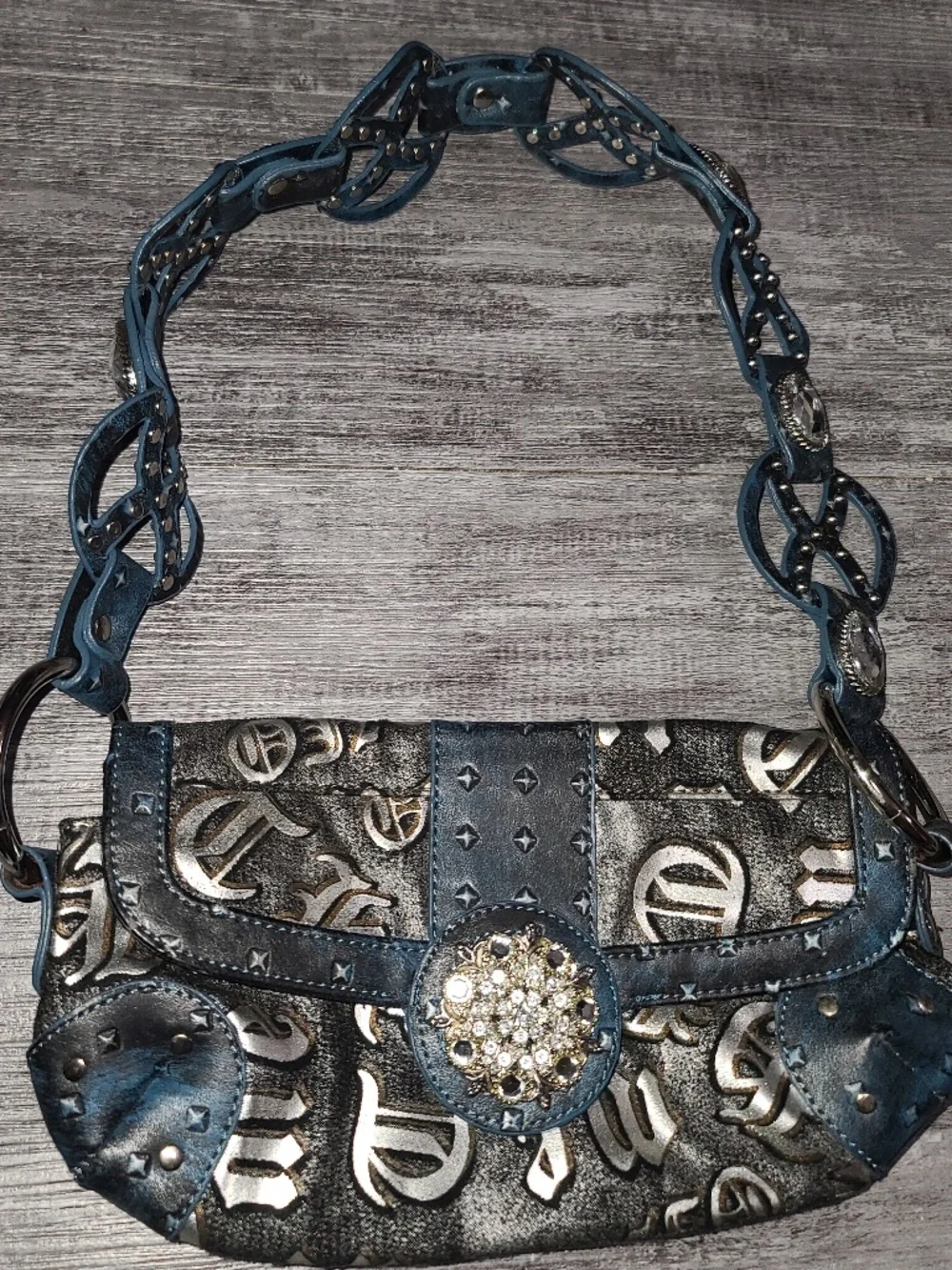 Sondra Roberts SR Squared Suede Leather Rhinestone Purse